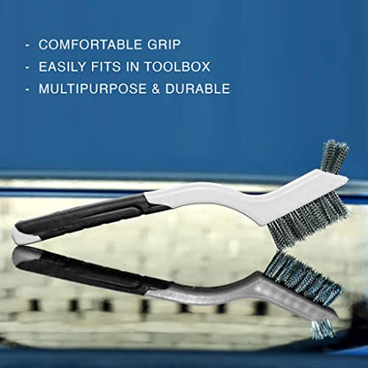 Lavaxon Wire Brush Set 3Pcs - Nylon/Brass/Stainless Steel Bristles with Curved Handle Grip for Rust, Dirt & Paint Scrubbing with Deep Cleaning – 7 Inches (Grey) - color: Gray