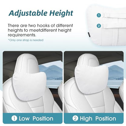 Upgraded Car Seat Neck Pillow - Adjustable Height Headrest Cushion - for Tesla Models 3/Y/S/X High Elastic Pearl Cotton Interior and Ventilated Nappa Leather - Neck Pain Relief (1 Pack White) - color: 1 Pack White
