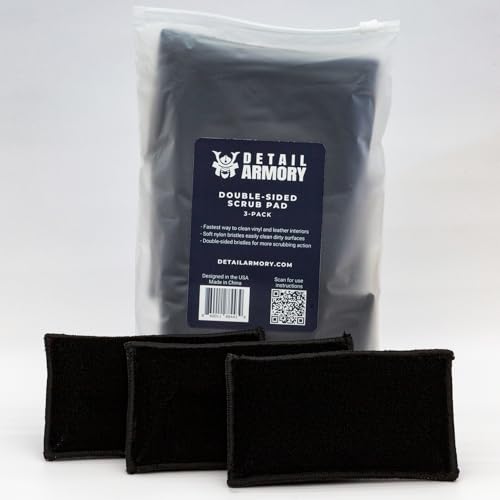 Double-Sided Scrub Pad, Interior Car Cleaning, Effective on Dashboards, Center Consoles, Door Panels, Plastic Trim, Leather Seats, Safe for Leather, Plastic, Vinyl, 3-Pack (Black)