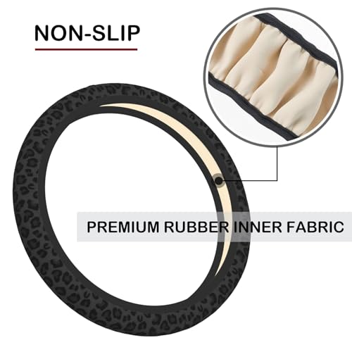 KARREAL Black Leopard Print Cheetah Elastic Steering Wheel Cover, Non-slip Breathable Neoprene Steering Wheel Covers, Women Leopard Car Accessories, Universal 15 Inch Fit Auto, Suvs, Truck - color: Black Leopard print