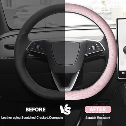 Microfiber Leather Universal 14.5-15 inch Steering Wheel Cover,Easy to Install Non-Slip Breathable Steering Wheel Protector Light Pink - color: Light Pink
