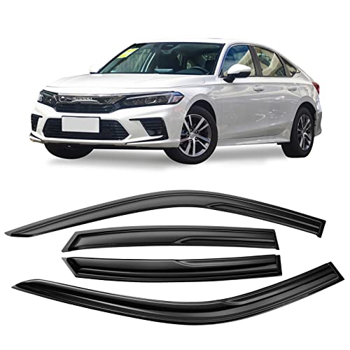 Smoke Tinted Tape-On Side Window Visor Deflectors Rain Guards Designed for Honda Civic Sedan 2022 2023 LX EX SI HPT Sport Touring（4pcs） - size: 2022-2023 Honda Civic Sedan
