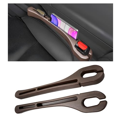 2 PCS Car Seat Gap Filler, Multifunctional Side Seat Gap Stopper Organizer with Phone Holder, Automotive Crevice Blocker Plug Between Seats Console to Prevent Dropping (Brown) - color: Brown