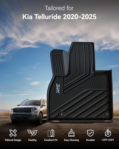 3W Floor Mats & Cargo Liner with Backrest Mats for 2025-2020 Kia Telluride 7&8 Seats, TPE All Weather Custom Fit Floor Liners with Full Set Kia Telluride Floor Mats & Trunk Mats Accessories, Black - size: 1.For Kia Telluride | 20-25 | Combo Set
