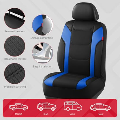 Rubbermaid Leather Car Seat Cover – Universal Front Seat Cover, Airbag Compatible, Easy to Install, Water-Resistant and Durable Automotive Seat Cover for Cars, Trucks, SUVs, Vans – Blue - color: Blue