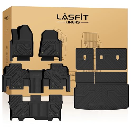 LASFIT Floor Mats & Trunk Mat for Jeep Wagoneer 2022-2025 8 Seaters (NOT for 7 Passengers/Wagoneer L/Wagoneer S) All Weather Custom Fit Car Floor Liners Black - style: Wagoneer 8 Seats 22-25
