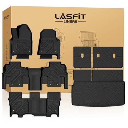 LASFIT Floor Mats & Trunk Mat for Jeep Wagoneer 2022-2025 8 Seaters (NOT for 7 Passengers/Wagoneer L/Wagoneer S) All Weather Custom Fit Car Floor Liners Black - style: Wagoneer 8 Seats 22-25