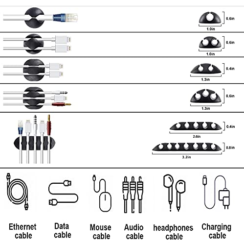 Cord Management Organizer Kit 4 Cable Sleeve split with 41Self Adhesive Cable Clips Holder, 10pcs and 2 Roll Self Adhesive tie and 100 Fastening Cable Ties for TV Office Car Desk Home