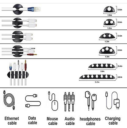 Cord Management Organizer Kit 4 Cable Sleeve split with 41Self Adhesive Cable Clips Holder, 10pcs and 2 Roll Self Adhesive tie and 100 Fastening Cable Ties for TV Office Car Desk Home