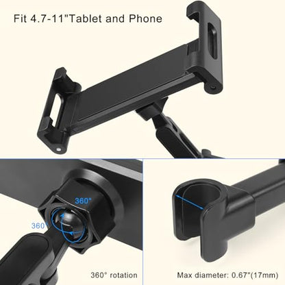 Kairiyard Tablet Holder for Car, 3 in 1 Extension Arm Adjustable Car Headrest Tablet Holder Road Trip Essentials Back Seat Tablets Cars Mount Compatible with iPad Pro, Air, Mini, 4.7-11" Devices - color: Black