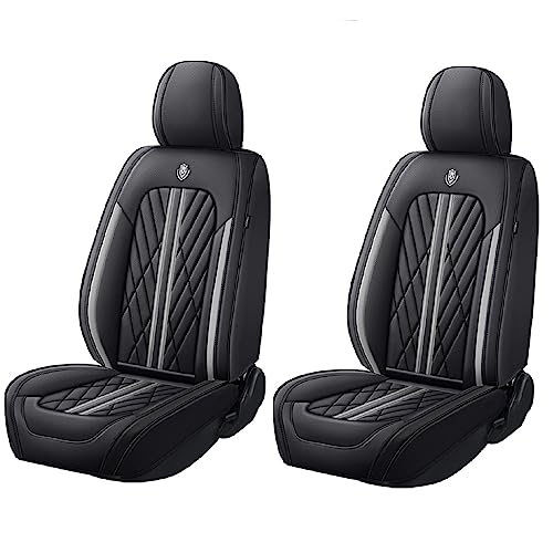 Universal Fit Waterproof Breathable Nappa Leather Automotive Vehicle Car Seat Covers Set Cushion Protector for Sedan SUV - color: Black Grey line, size: Front 2 Seats