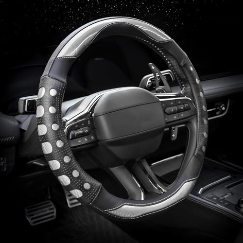 Valleycomfy PU Leather Steering Wheel Cover for Women and Men,Anti-Slip Finish Universal 14.5-15 Inch for Medium Size Auto Car,Gray - color: Gray