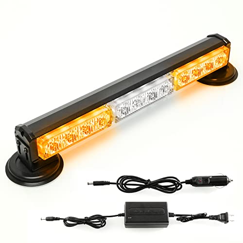 14" Battery Powered Emergency Strobe Lights Bar for Truck Vehicle Trailer Rechargeable Roadside Wireless Rooftop Mini Hazard Flashing LED Beacon Warning Light w/Magnetic Base (Amber/White) - color: #01 Amber/White/Amber, size: 14 inchs