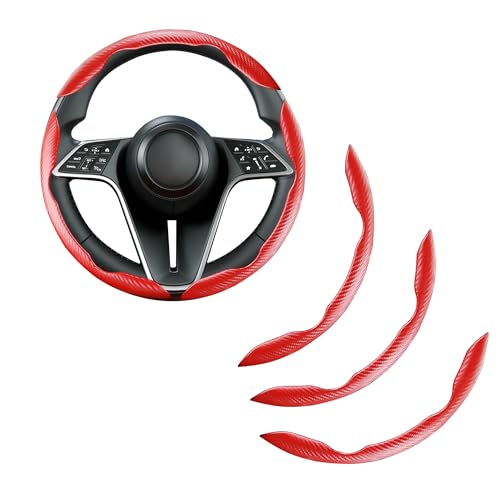 Carbon Fiber Steering Wheel Cover, 3-Piece Set Anti-Skid Comfortable Grip Segmented Butterfly Design, Easy Snap-On Installation Universal Fit 99% Cars, Red - color: Red, size: 3