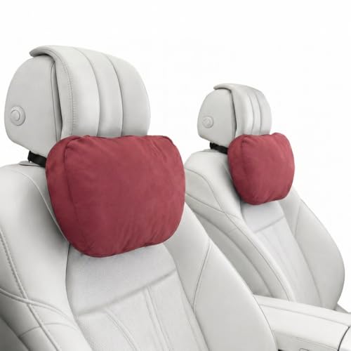 2PCS Car Pillow for Car Neck Pillow for Driving Seat Neck Support Soft Cushion Back Support Head-Rests for Vehicle Sleeping with Elastic Adjustment Strap (Red, Head) - color: Red, size: Head