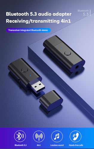 5.3 transceiver 2-in-1 BT Receiver, USB Bluetooth Adapter,Wireless Audio Adapter, Low Latency, Power by USB for PC Home/Car Sound System