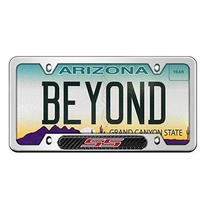 iPick Image for - Chevrolet Camaro SS Real Carbon Fiber Nameplate Chrome Stainless Steel License Plate Frame