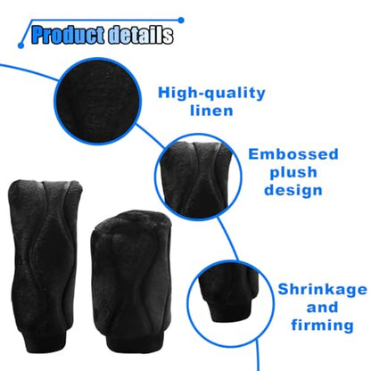 2PCS Plush Car Gear Shift Knob Cover & Handbrake Cover, Soft Fluffy Shifter Stick Protector, Comfortable Hand Brake Handle Cover, Universal Car Interior Accessories for Most Cars (Black)