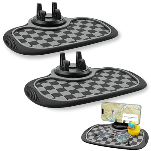 (2026 New Upgrade) 2-Pack Car Anti-Slip Mats,Multifunction Car Anti-Slip Mat with Improved 360°Rotating Phone Holder,Anti-Slip Mat for Car Dashboard,Car Dashboard Organizer for Phones,Sunglasses,Keys