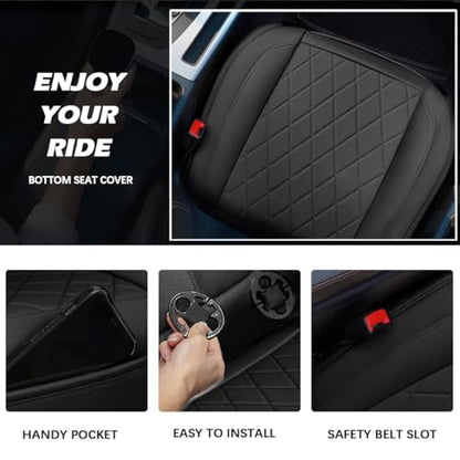 Front Bottom Seat Cover for Cars, 2-Pack Luxury Faux Leather Car Bottom Seat Cover Auto Seat Cushion, Anti-Slip, Waterproof, Universal Fit, Black - color: Front Seats - Black