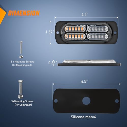 Nilight 4PCS Amber Green Strobe Lights 24LED Emergency Hazard Warning Light Sync Feature Ultra Slim Surface Mount with Controller and Cigarette Lighter Plug for Truck Car Vehicle - color: Amber Green w/Controller