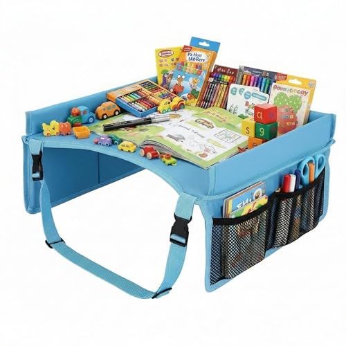 Car Seat Tray for Kids Travel - Carseat Table Top for Toddler,Children’s Activity Tray Table for Car,Kids Plane Tray Cover(Blue) - color: Blue