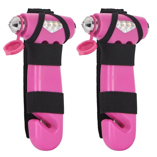 MOTORBUDDY 2 Pack Car Safety Hammer, Pink Emergency Escape Hammer with Window Breaker and Seatbelt Cutter for women,Interior Car Safety Escape Tool Accessories - color: Pink