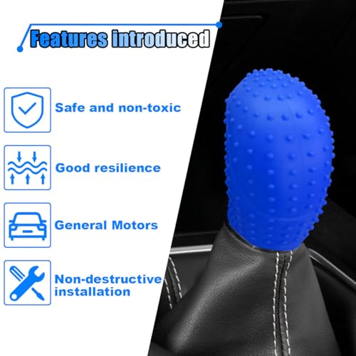 BDZMC Car Gear Shift Knob Cover, Anti-Slip Silicone Massage Particle Stick Shift Protector Cover, Fully Wrapped Car Shift Lever Head Cover, Universal Manual Shift Knob Cover for Most Cars (Blue)