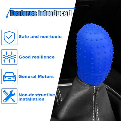 BDZMC Car Gear Shift Knob Cover, Anti-Slip Silicone Massage Particle Stick Shift Protector Cover, Fully Wrapped Car Shift Lever Head Cover, Universal Manual Shift Knob Cover for Most Cars (Blue)