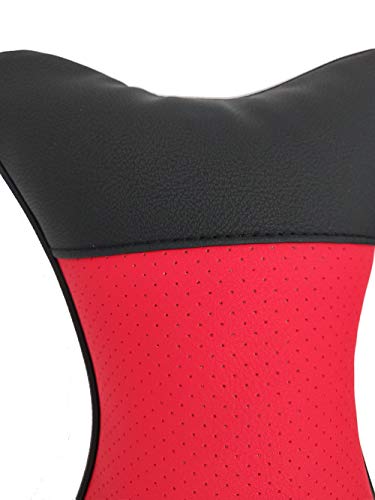 Car Neck Pillows 2pcs Pack Car Headrest Pillow Pu Leather Car Cervical Pillows for Traveling Car Pillows Filled by Fiber (Black Red) - color: Black Red