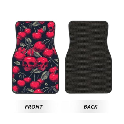 Red Cherries with Skull Faces On Black Car Floor Mats,4 Piece, Car Rug Durable Anti-Slip Waterproof Trim to Fit Liner Universal Fit Auto,Sedan,SUV,Truck