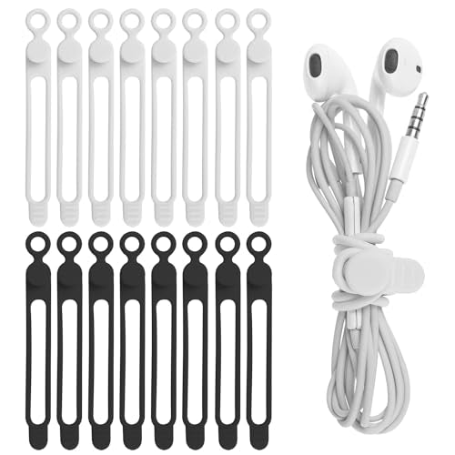 16Pcs 4.2" Silicone Cable Ties Cord Organizer for Cable Management, Reusable Cable Organizer Electronic Accessories in Home,Office,Kitchen,School,Travel(Black*8 & White*8) - color: Multicolor C, size: 4.2 Inch