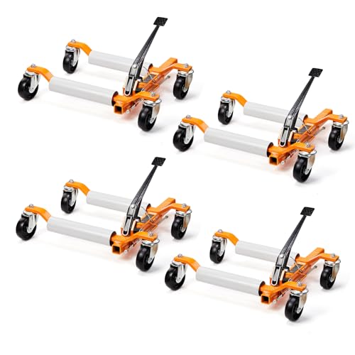 TUFFIOM Car Wheel Dolly Jack Set of 4, Mechanical 6000-lbs Car Skates, 12'' Wheel Vehicle Positioning Jack, Heavy Duty Rollers with Ratcheting Foot Pedal for Tire Auto Repair Moving, Orange - color: Orange