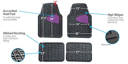 FH Group Premium Liners Tall Channel Trimmable All Weather Rubber Full Set Car Floor Mats (Purple) w. Trimmable All-Season Cargo Liner (Black) - Universal Fit for Cars Trucks and SUVs - color: Purple, style: With Cargo Mats