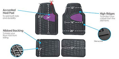 FH Group Premium Liners Tall Channel Trimmable All Weather Rubber Full Set Car Floor Mats (Purple) w. Trimmable All-Season Cargo Liner (Black) - Universal Fit for Cars Trucks and SUVs - color: Purple, style: With Cargo Mats