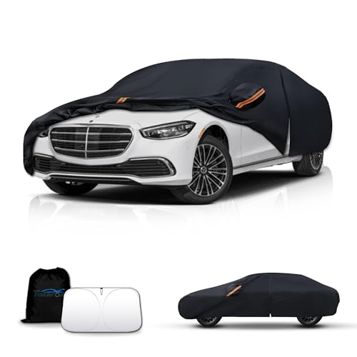 Waterproof Car Cover All-Weather, Heavy-Duty Outdoor Full Exterior Automobiles Snow Cover for Sedan 204-208 inch with Sun Visor,Zippered & Storage Bag - Black - size: Fit Sedan Length 204-208 inch(3XXL)