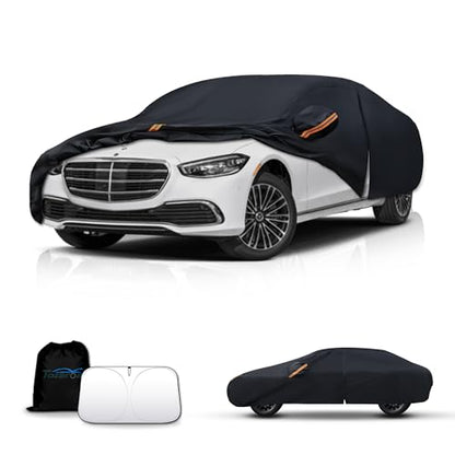 Waterproof Car Cover All-Weather, Heavy-Duty Outdoor Full Exterior Automobiles Snow Cover for Sedan 204-208 inch with Sun Visor,Zippered & Storage Bag - Black - size: Fit Sedan Length 204-208 inch(3XXL)