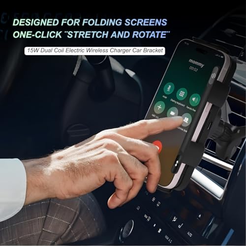 Smart 2-in-1 Auto-Rotating Phone Holder and Wireless Car Charger, Foldable Car Phone Mount for iPhone and Samsung, Cell Phone Automobile Charger with Car Vent Mount