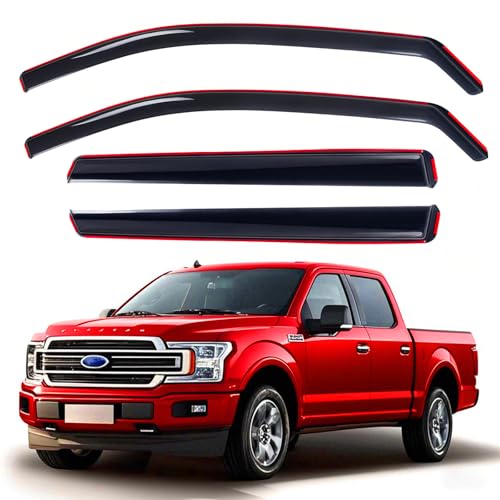 in-Channel Window Rain Guards Fits Ford F150 2015-2025 SuperCrew, Window Deflectors Vent Visors for 2017-2022 F250 F350 F450 F550 Crew Cab, 4 Full-Size Doors - size: 2015-2026 F150 SuperCrew