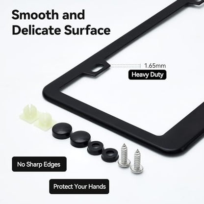 Ohuhu License Plate Frame with Screw Caps: 2Pcs Licenses Plates Frames Car Licenses Plate Covers Holders for US Vehicles (Black - 2 Holes) - style: Black - 2 Holes