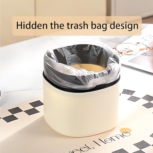 Mini Desk Trash Can with Lid, Tiny Countertop Garbage Can, Small Swing-Lid Table Top Trash Bin, Removable Plastic Desktop Waste Basket with Trash Bags 180Pcs for Vanity Bathroom Bedroom Office Car