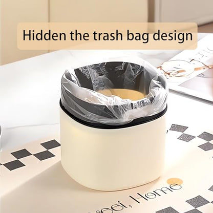 Mini Desk Trash Can with Lid, Tiny Countertop Garbage Can, Small Swing-Lid Table Top Trash Bin, Removable Plastic Desktop Waste Basket with Trash Bags 180Pcs for Vanity Bathroom Bedroom Office Car