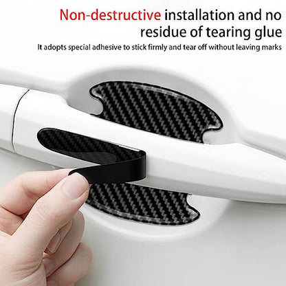 AUCELI Car Door Handle Scratch Protectors, 8 PCS Carbon Fiber Texture Anti-Scratches Bowl Sticker, Non-Marking Car Door Handle Cup Protective Film, Universal Door Handle Paint Cover Guard Sticker