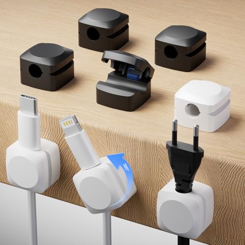 Rotatable Cord Organizer, Enhanced Spring Cable Clips, Strong Adhesive Cable Management, Desk Cord Holder for Nightstand, Office Accessories and Car (4 White + 4 Black) - color: 4 White + 4 Black