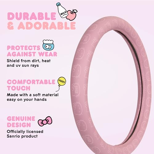Sanrio Hello Kitty Car Trunk Organizer & Steering Wheel Cover Set – Cute, Non-Slip, Soft Grip Car Accessories for Women – Collapsible Storage Bin for Groceries, Tools & Travel – 12.5"L x 12.5"W x 9"H - style: Set Hello Kitty