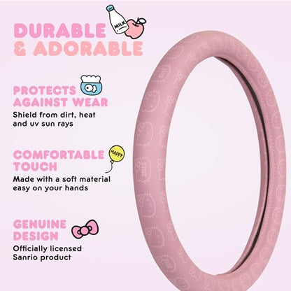 Sanrio Hello Kitty Car Trunk Organizer & Steering Wheel Cover Set – Cute, Non-Slip, Soft Grip Car Accessories for Women – Collapsible Storage Bin for Groceries, Tools & Travel – 12.5"L x 12.5"W x 9"H - style: Set Hello Kitty