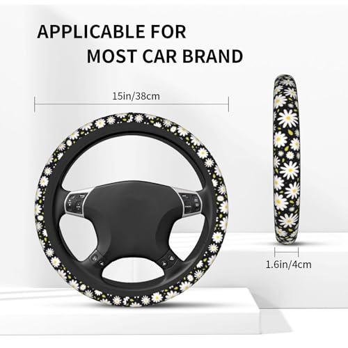 Beautiful Daisy Steering Wheel Cover Cute Daisy Steering Wheel Cover Floral Breathable Universal for 15 Inch Anti-Slip Car with 2 Pieces Car Coasters Suitable for Men Women Daisys - color: Beautiful Daisy