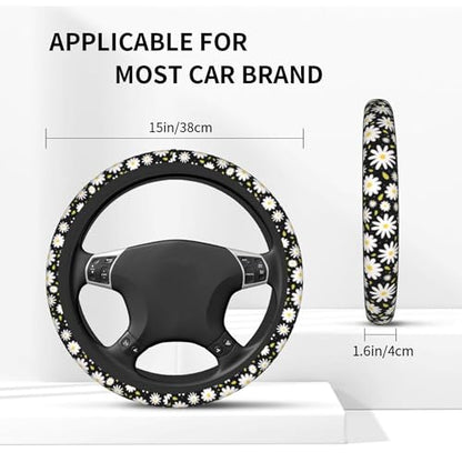 Beautiful Daisy Steering Wheel Cover Cute Daisy Steering Wheel Cover Floral Breathable Universal for 15 Inch Anti-Slip Car with 2 Pieces Car Coasters Suitable for Men Women Daisys - color: Beautiful Daisy