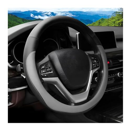Car Steering Wheel Cover, 14.5"-15" Leather Anti-Slip Sporty Vehicle Steering Wheel Protector, Soft Breathable Auto Interior Decoration Accessories, Universal for SUV Truck Sedan (Grey) - color: Grey
