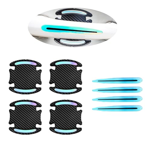 1 Pack 8 Pcs Car Door Handle Protector Reflective Stickers Universal Auto Door Handle Paint Guard Cover, Self-Adhesive Fits Fou Most Vehicle (Luminous Color) - color: Luminous Color